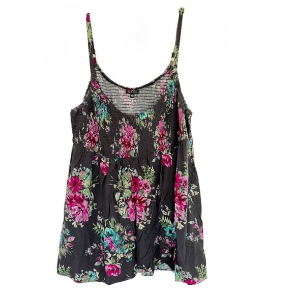 Torrid Babydoll Challis Smocked Cami GRAY FLORAL - size 1X - Picture 1 of 11
